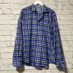 Bugatchi Blue and White Plaid Button Down Shirt